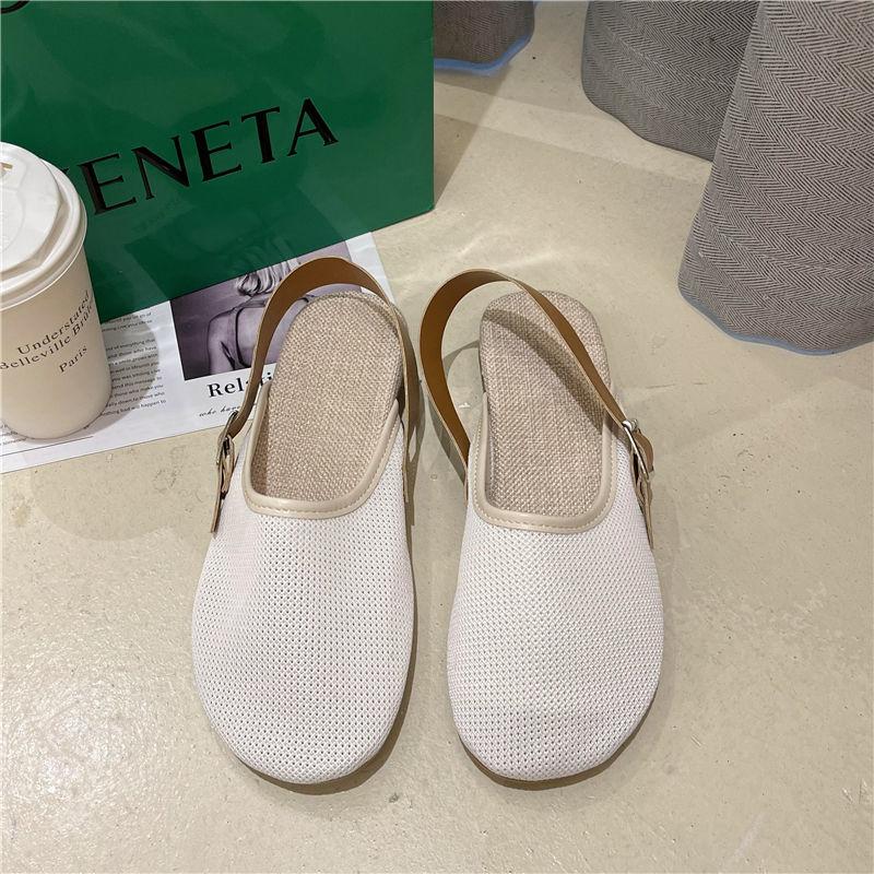 Slippers Women Summer Wear Casual Hollow Breathable Comfortable Flat-bottomed Lazy One-foot Sandals