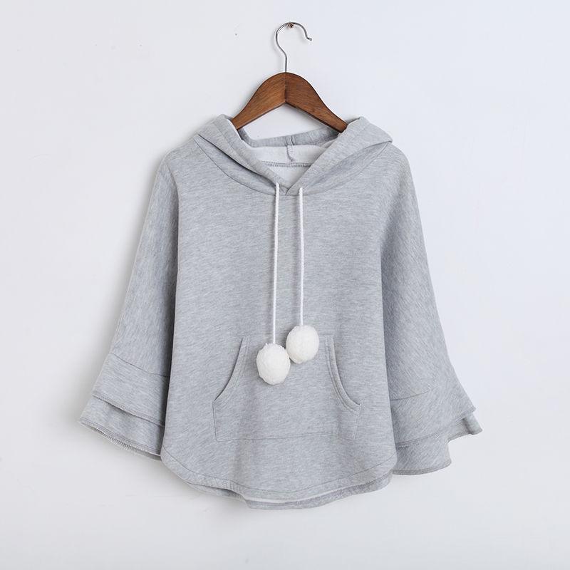 Spring and Autumn Cotton Sweater Hooded Thick Top Loose Bf Cape Bat Shirt