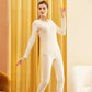 Women's Long Sleeve Cotton Thermal Underwear Round Neck Solid Color Bottoming Pajama Set Slim Fit Elastic Pants Two Piece Set Sleeping Suit