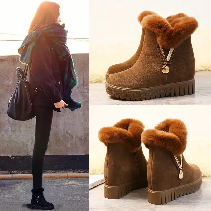 Autumn and Winter Snow Boots Women's Short Boots Women's Inner Height Increase Women's Shoes Cotton Shoes Women
