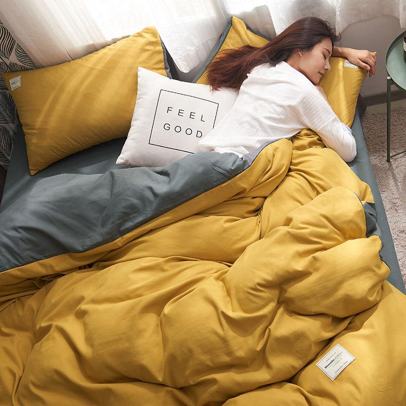 Soft Washed Cotton Bedding Set Twin Queen King Duvet Cover Bed Sheet Pillowcase Adult Solid Color Bedclothes