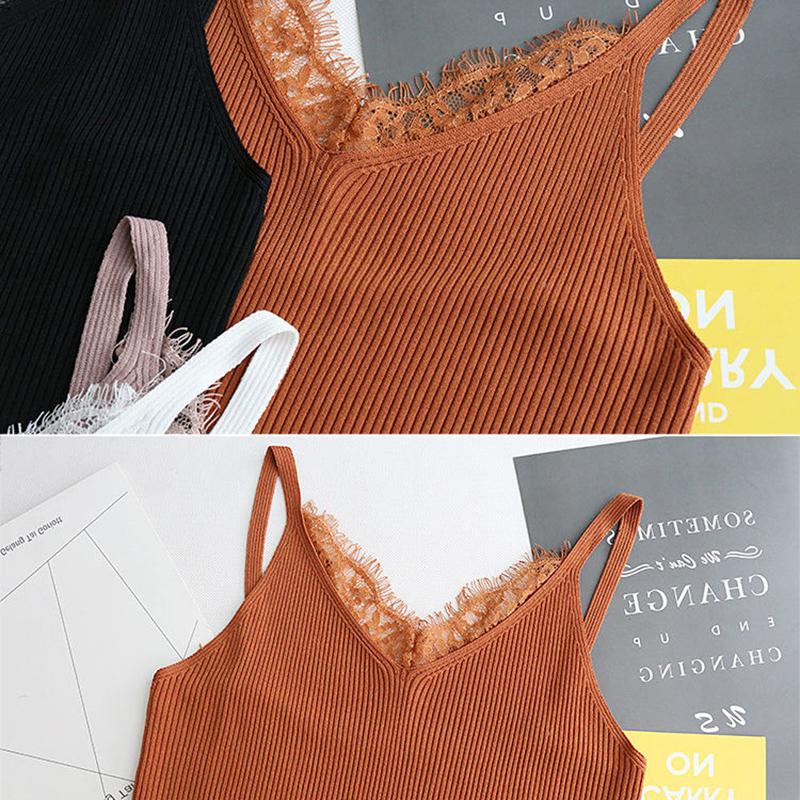 Lace Low-cut Knitted Suspender Dress High Elasticity Sleeveless Women Solid Color Sexy Tight-fitting Slip Dress