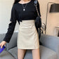 Women's Sexy Leather Skirt Glossy PU leather short Solid zipper Split A-line Skirts