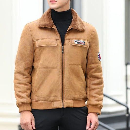 Autumn and Winter Jackets Plus Fur and Plus Velvet Trend All-match Leather Jacket Jacket Men's Lamb Fur Coats