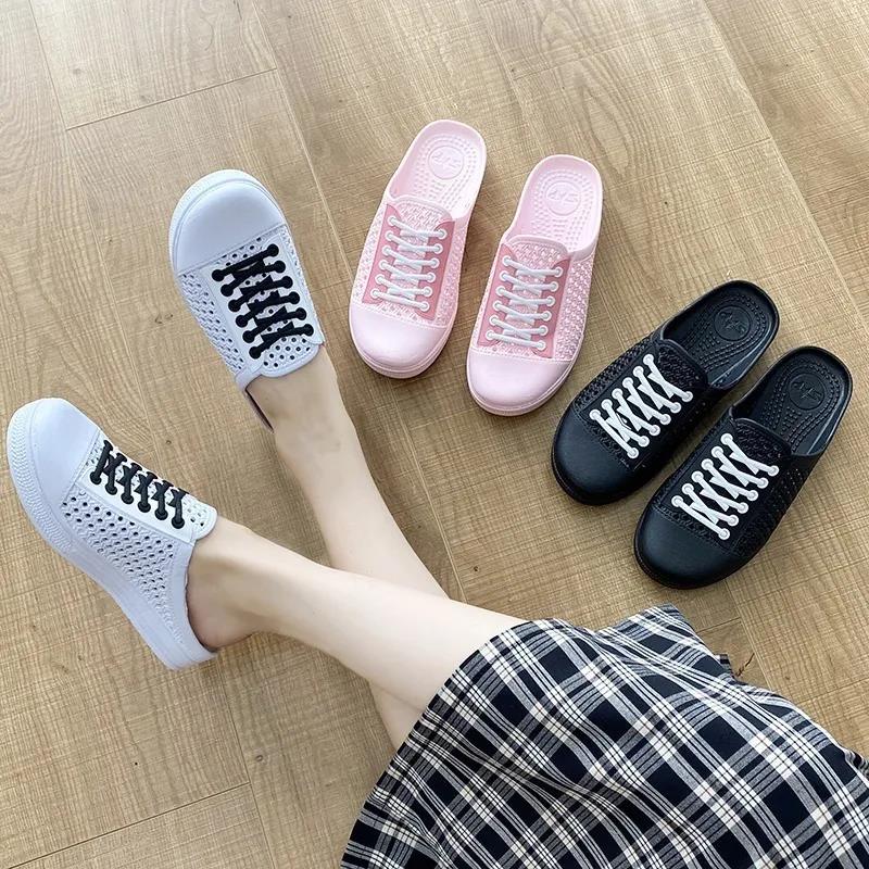 Women Summer Hollow Out Flat Bottom Shoes Female Solid Color Anti-slip Soft Sole Casual Cool Shoes