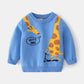 Sweaters Children's Clothing Boys Double-layer Sweater Autumn Boy Abstract Animal Jacquard Handsome Bottoming Cotton Sweater