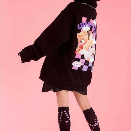 Spring and Autumn Long Sleeve Hooded Printed Sweater Girl Student Couple Loose Large Size Jacket