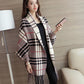 Autumn and Winter Knitted Bat Shirt Fashion Plaid Loose Cardigan Long Sleeve Sweater Women