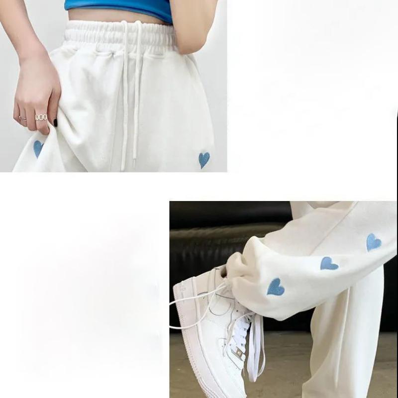 Summer Thin European and American Girl Style Love Sports Pants Women's Beam Feet White Loose Casual Pants Straight Spring Tide Ins