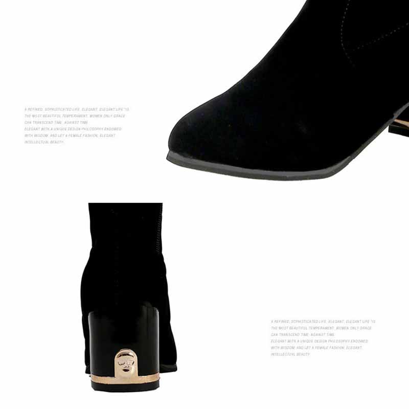 Women's Boots Over The Knee with Thin Legs and Cashmere Side Zipper Suede Thick Heel 6cm High Heel High Boots Women