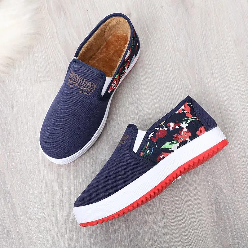 Winter Women's Shoes Korean One-step Lazy Cotton Shoes Flat Canvas Shoes Plus Velvet Warm Casual Shoes