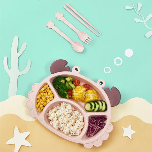 Children's Dinner Plate Set Cute Cartoon Baby Tableware Shatter-resistant Learning To Eat Bowl Kindergarten Complementary Food Grid Plate