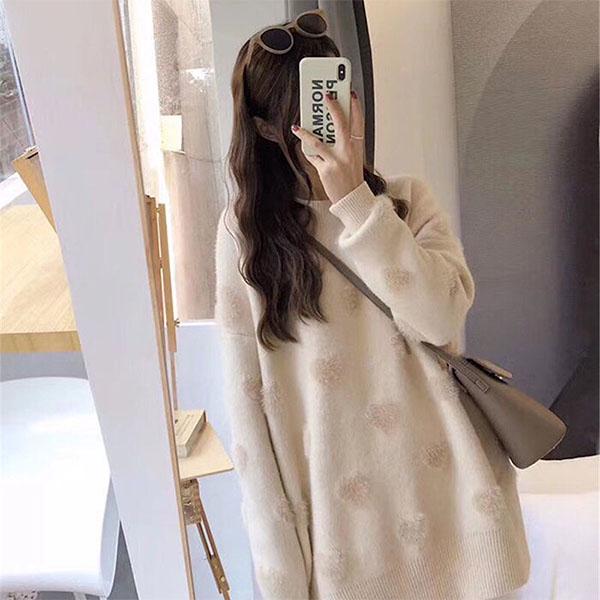 Love Round Neck Pullover Sweater Spring and Autumn Loose Fairy Gentle Style Student Sweater Jacket