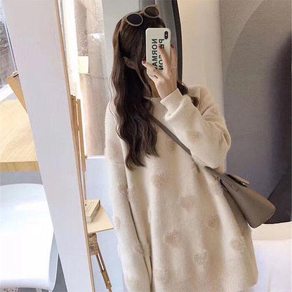 Love Round Neck Pullover Sweater Spring and Autumn Loose Fairy Gentle Style Student Sweater Jacket