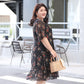 Large Size L-XXXXXL Women's Summer Dress Chiffon Veil Short Sleeve V-Neck Floral Lightweight and Breathable