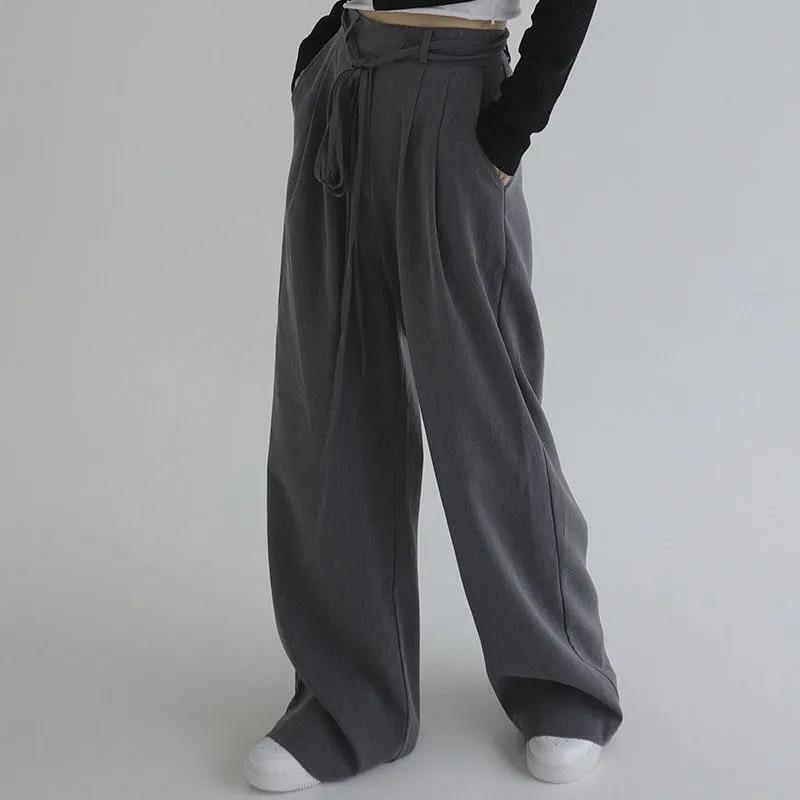 Spring and Summer Casual Plus Size High Waist Wide Leg Pants Female Korean Style Loose and Thin Suit Straight Mopping Trousers