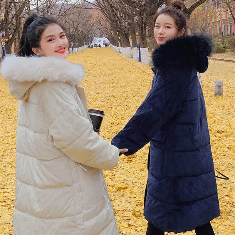 Women's Gold Velvet Winter Jacket Down Padded Jacket Mid-length Korean Loose Thick Padded Jacket