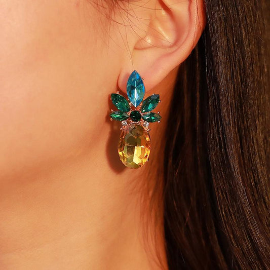 Creative Jewelry Rhinestone Crystal Pineapple Stud Earrings Personality Fruit Earrings