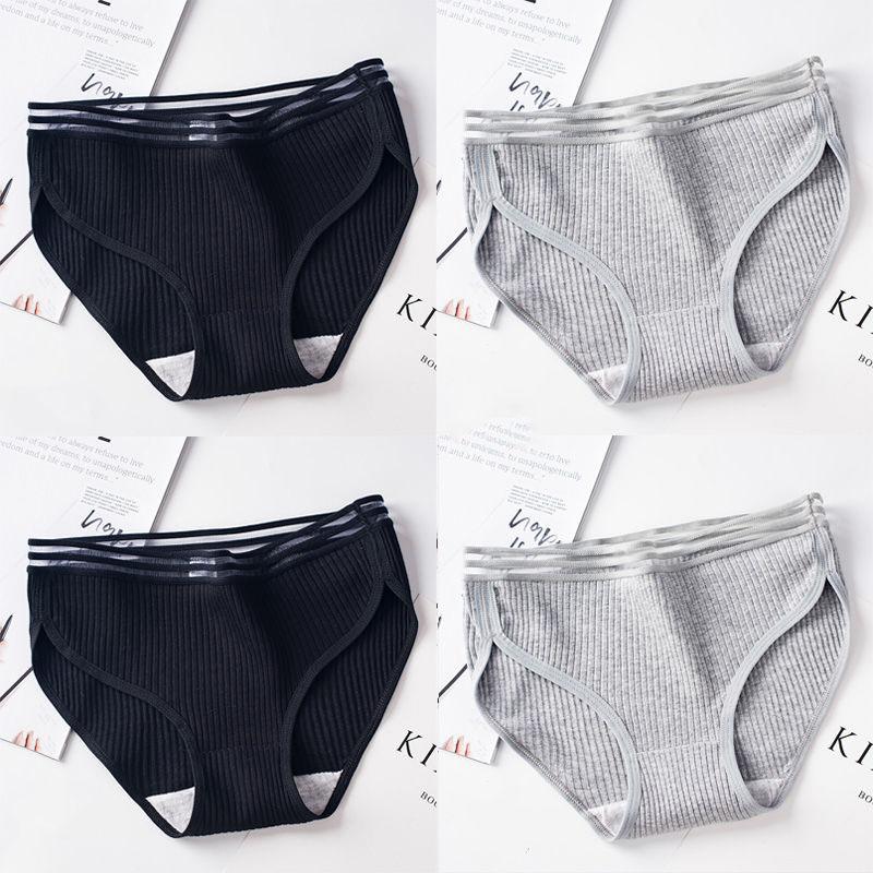 4-pack Women's Pure Cotton Girl Student Underwear Antibacterial Sexy and Charming Lace Mid-waist Plus Size Panties Korean Style Cute Panties