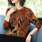 Women's Printed Knit Sweater High-end Cashmere Sweater Round Neck Ethnic Base Sweater Plus Size Warm Pullover Jumper