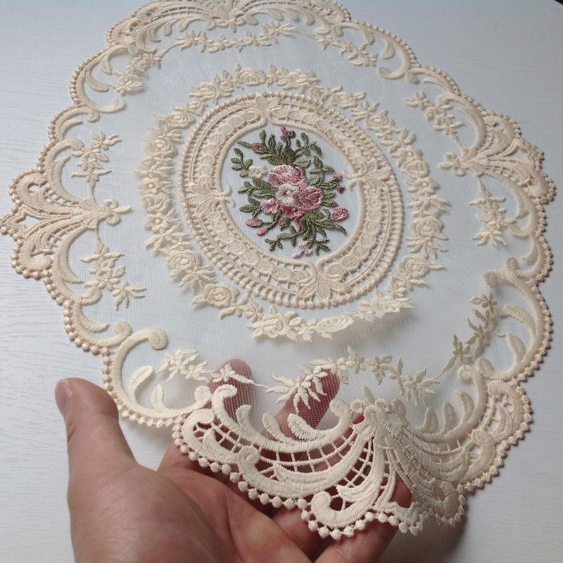 European Oval Lace Embroidered Coaster Bedroom Study Kitchen Cup Table Mat Food Fruit Plate Cover Cloth