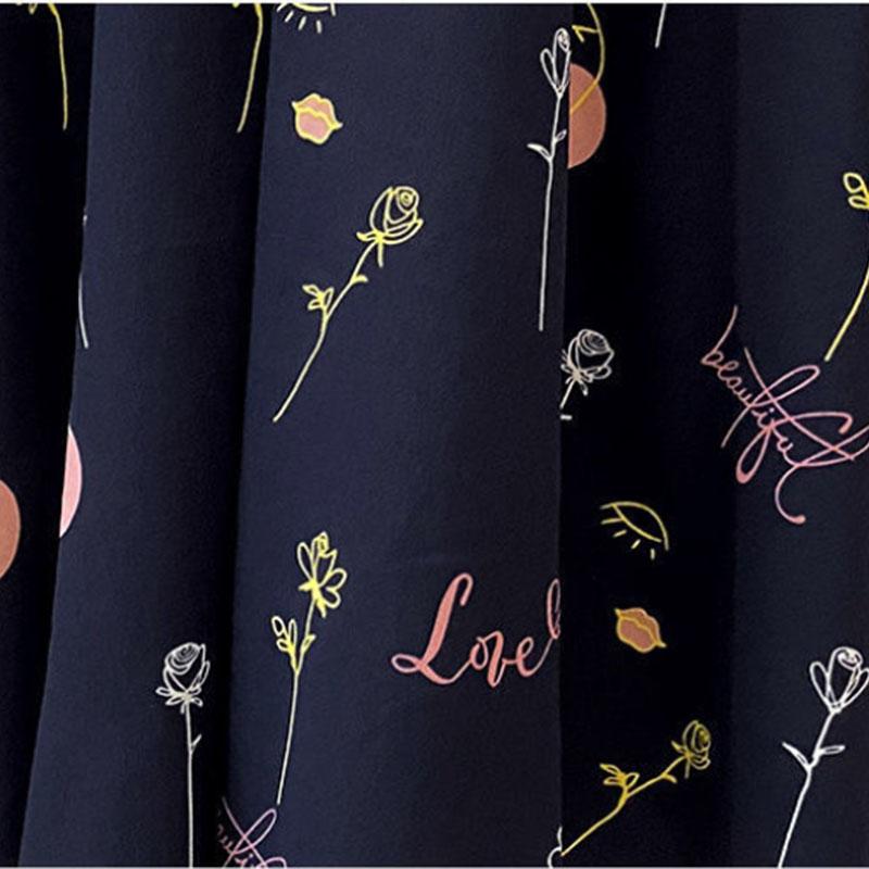 Women's Spring and Autumn Floral Dress Long Sleeve A-Line Stand Collar Mid-length Skirt Shirt Sleeve