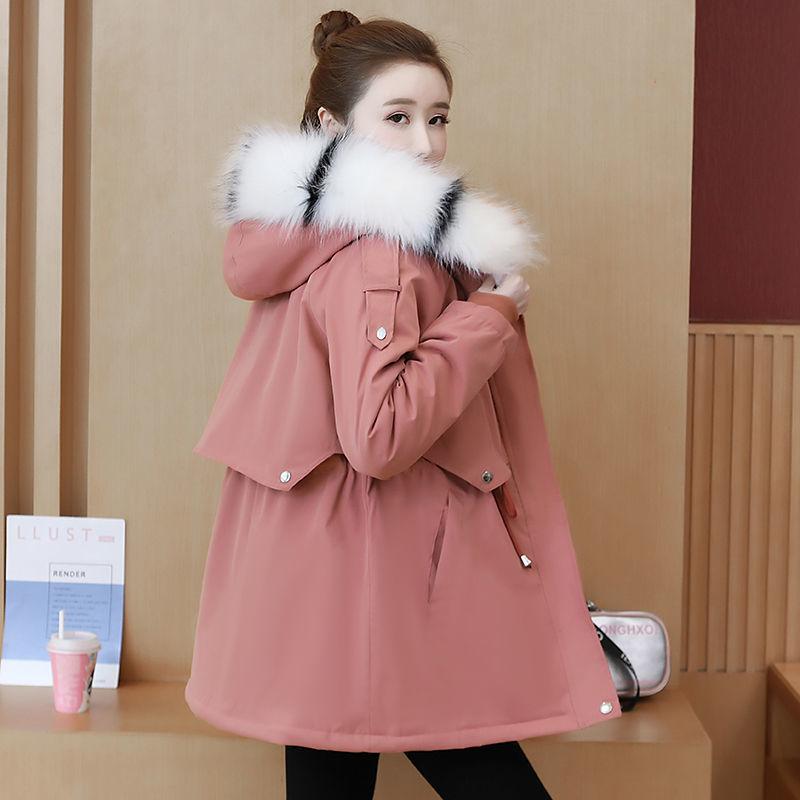 Winter Plus Size Women's Parka Coat Plus Velvet Mid-length Loose Cotton Coat Fashion Big Fur Collar Coat