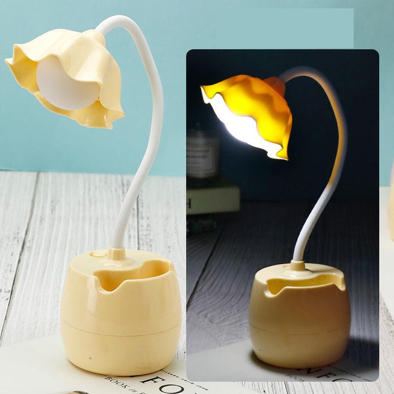 LED Desk Lamp Eye Protection Learning Cute Petal Type Dormitory USB Charging Plug-in Learning Lamp Reading Bedroom Bedside Lamp