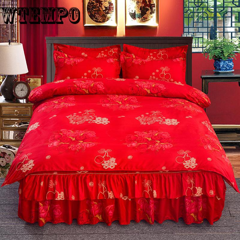 Simple Style Printing Bedspread Cotton Bed Skirt Pillowcase Bedding Bed Sets Queen King Size