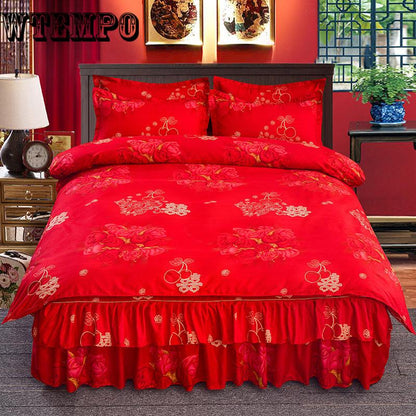 Simple Style Printing Bedspread Cotton Bed Skirt Pillowcase Bedding Bed Sets Queen King Size
