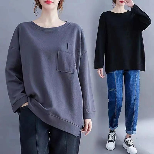 Spring and Autumn Models Plus Fertilizer Plus Size Long-sleeved Sweater Women's Loose T-shirt Sweatshirts