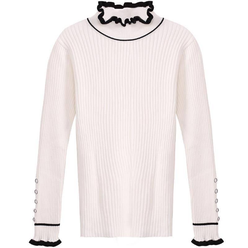 Pofulove Thick Sweater Slim Fit Shirt Spring Autumn Color Fungus Half High Neck Long Sleeve Women