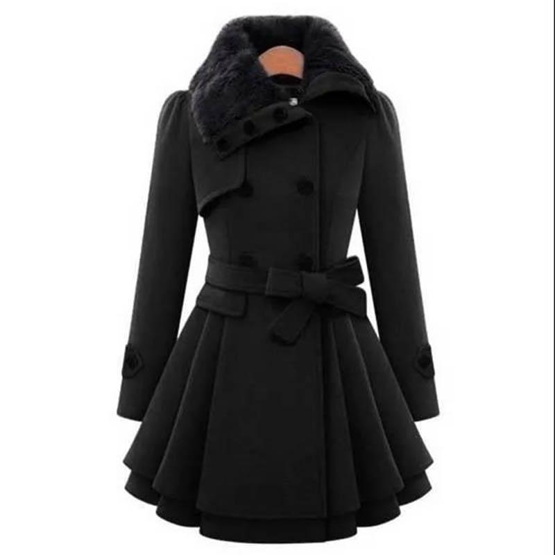 Autumn and Winter Fashion Slim Mid-length Woolen Coat Double-breasted Coat + Belt