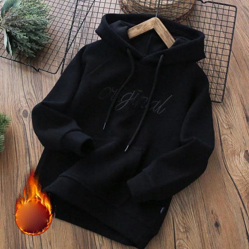 Boys and Girls Plus Fleece Hooded Sweatshirt Autumn and Winter Fashion Boys and Girls Hoodies Long-sleeved Top Clothes Fleece Jacket Hoodies