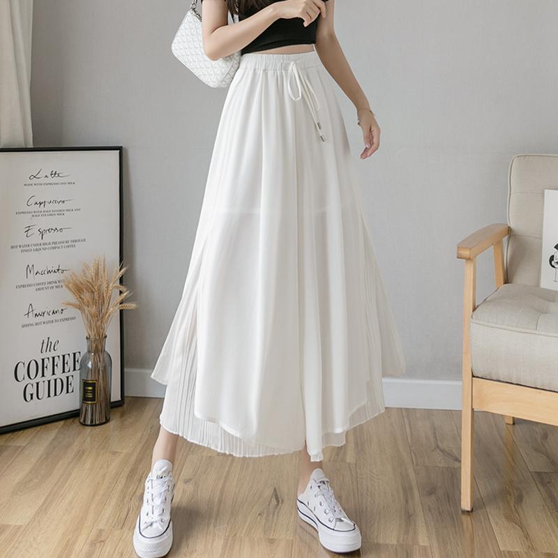 Chiffon Wide-leg Pants Female Students Korean Style Pants Women Loose  Thin Black High-waist Wide-leg Pants Nine-point Pants Women