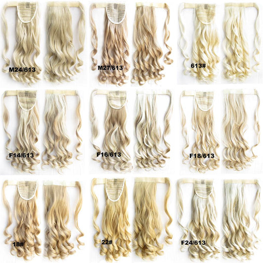 24" Long Wavy Wrap Around Clip In Ponytail Hair Extension Synthetic Natural Wave Pony Tail Fake Hair