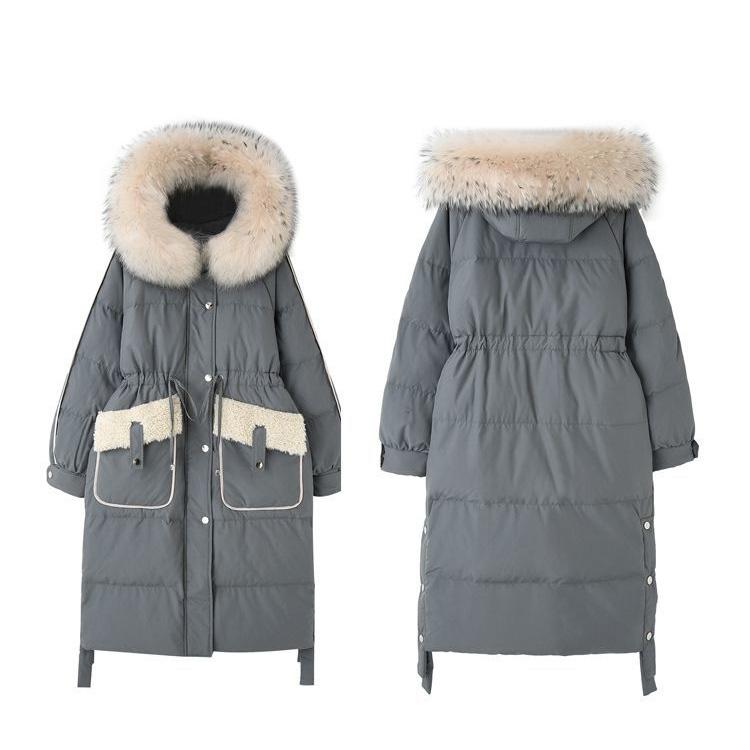 Thicken Warm Loose Waist Cotton-padded Coat Women's Mid-length Large Fur Collar Coat