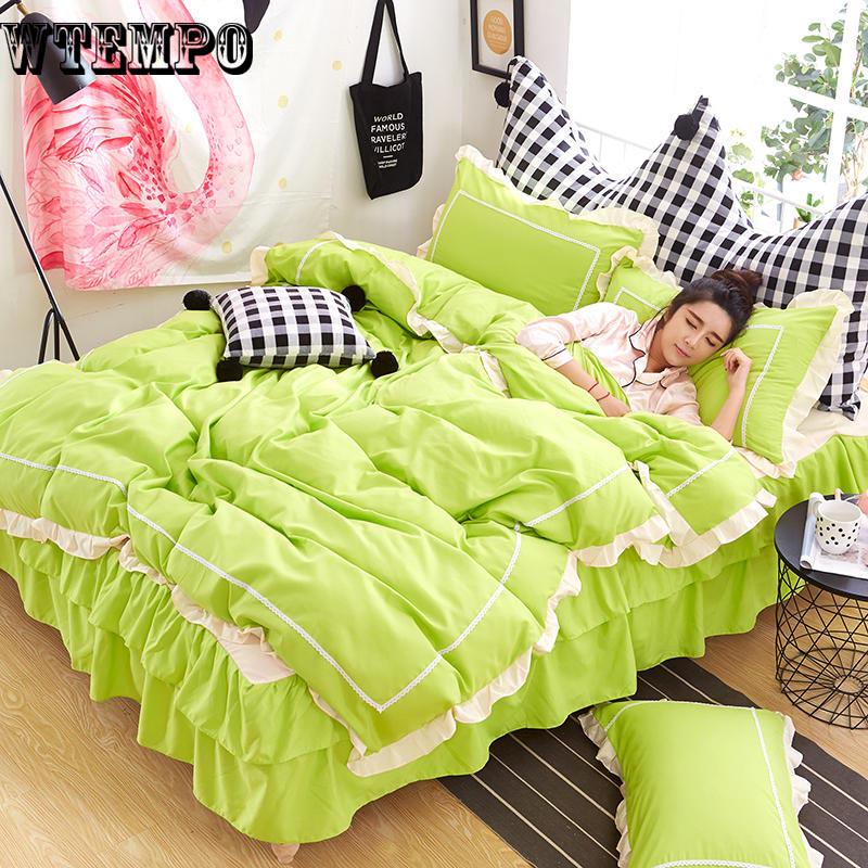 New Princess Style Beddings Set Sheet Duvet Cover Bed Skirt Pillowcase 4pcs Girls Bedclothes