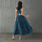 Cross Back Linen Dress, Drawstring Waist Slim Temperament Large Swing Skirt,maxi Dress, Sleeveless Dress, Layered Linen Dress, Apron Dress