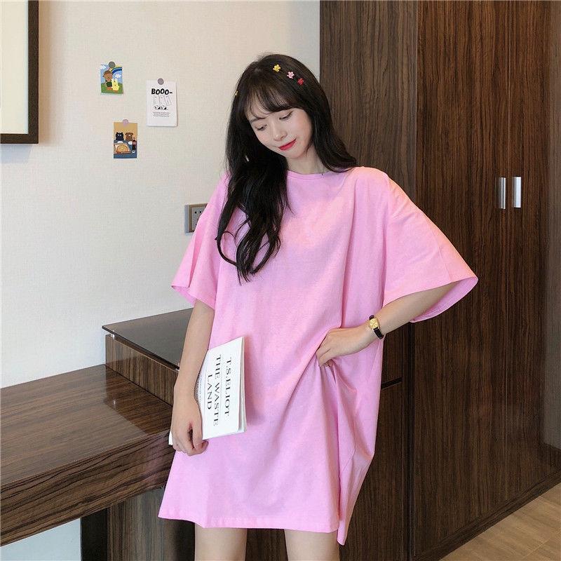 Women Dress Girl Loose O-Neck Casual Long T-shirt Dress Big Loose Home Outer