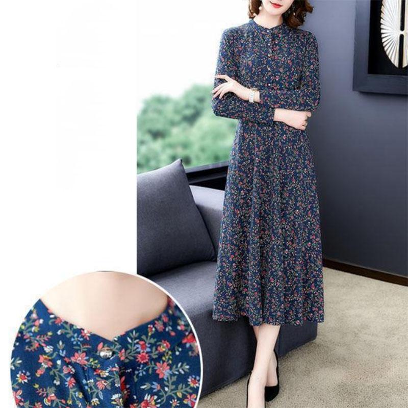 Large Size Long Sleeve Dress Middle-aged Women's Temperament Lady's Long Dress