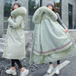 Detachable Overcoming Women's Mid-length Over-the-knee Large Fur Collar Slim-fitting Plus Velvet Padded Coat Loose One-coat Three-wear