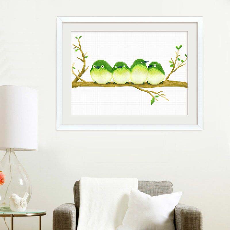 Printed Cross Stitch Small Simple Living Room Painting Simple Modern Bird Language Floral Fresh Embroidery Painting