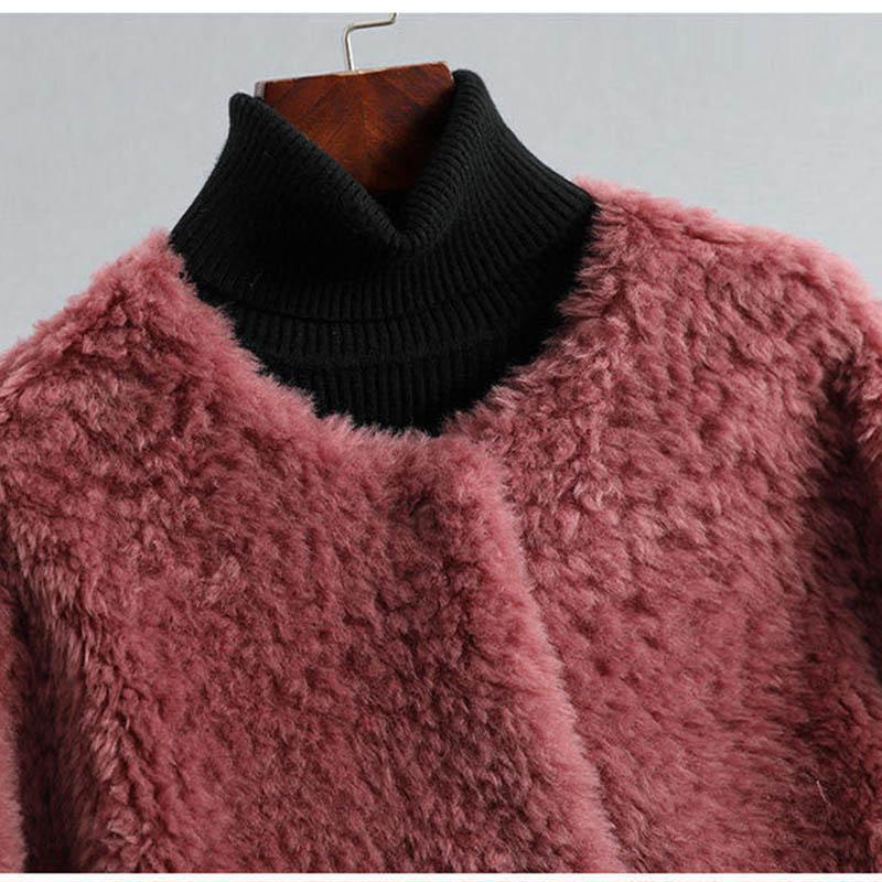 Faux Lamb Fur Coat Women's Mid-length Stitching Faux Fur Korean Style Loose Large Fur Collar Hooded Jacket