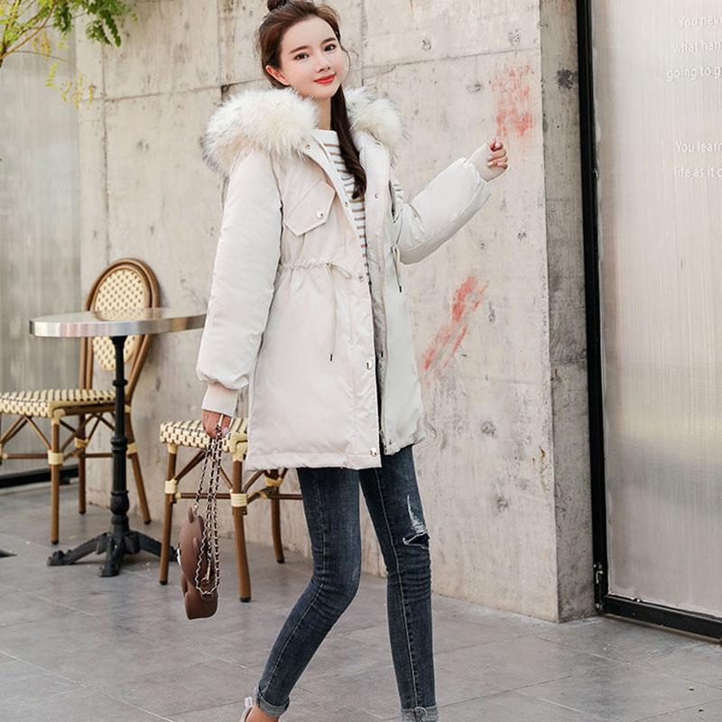 Women's Eiderdown Cotton Padded Jacket Winter Thick Hooded  Parka Coat  Drawstring Jacket Coat with Faux Fur Collar