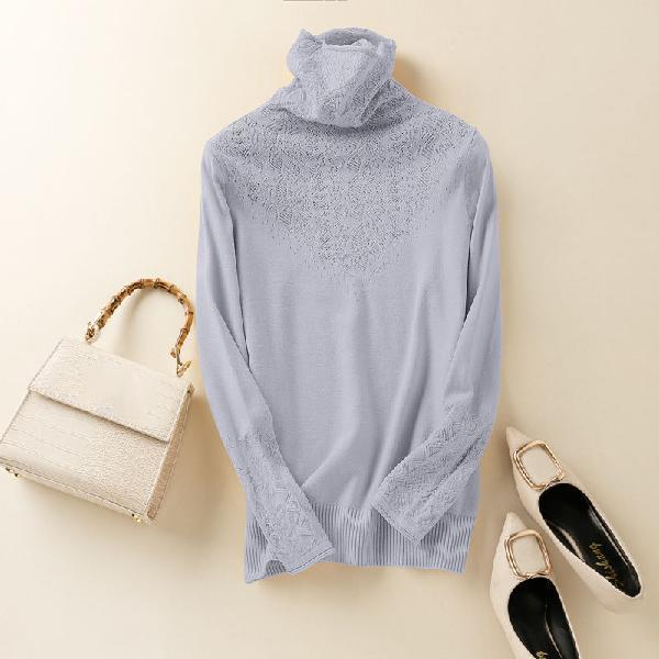 Autumn and Winter Pile Collar Sheep Sweater Pullover Loose Turtleneck Blouse Hollow Knit Bottoming Shirt