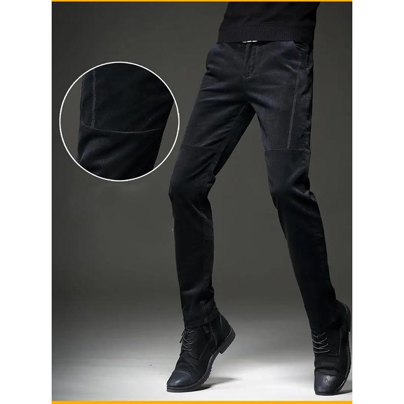 Men's Autumn and Winter Corduroy Casual Pants Slim-fit Pants with Small Feet Male Straight-leg Korean Style Trousers Business Streetwear Elastic Waist
