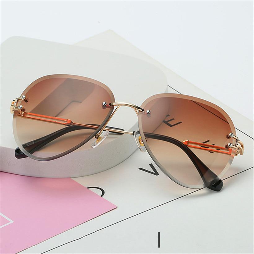 Rimless Sunglasses Women Fashion Designer Sun Glasses Metal Farme Gradient Shades Cutting Lens Famal