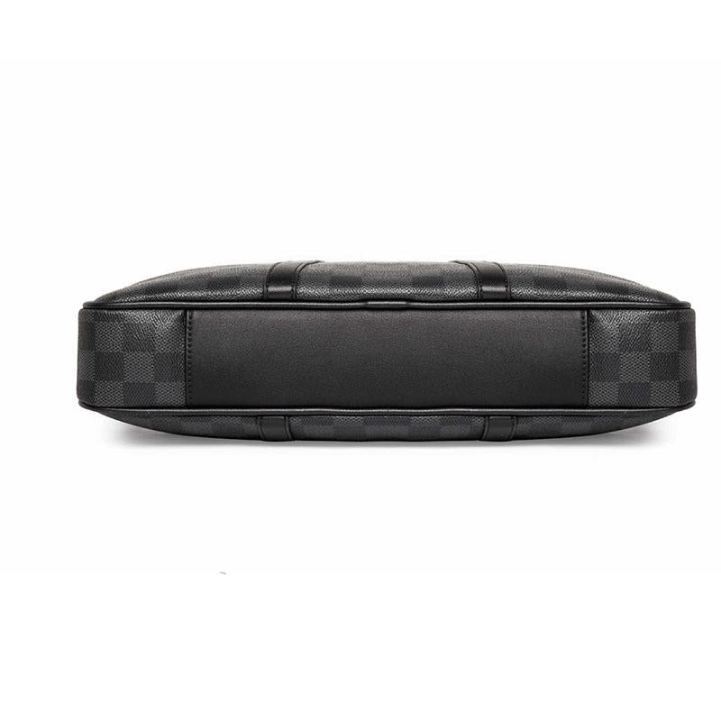 Business Briefcase Men Black Plaid PU Leather Zipper Waterproof Handbag Shoulder Bag Crossbody Bags
