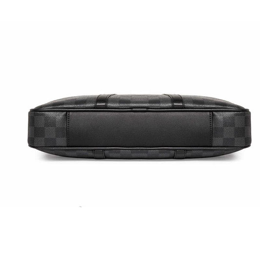 Business Briefcase Men Black Plaid PU Leather Zipper Waterproof Handbag Shoulder Bag Crossbody Bags
